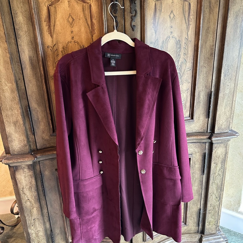 INC International Concepts Purple Blazer Double-Breasted Wool